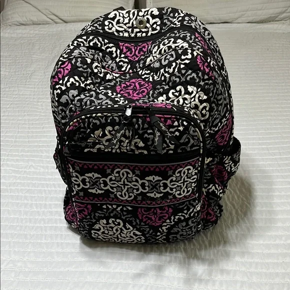 Vera Bradley Stylish Black and Pink Patterned Backpack Vintage Vera Bradley Pink Elephant Backpack. Size 12 main image 4